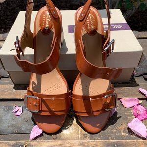 Clarks Ralene Dazzle Brown Leather with Wood Heel